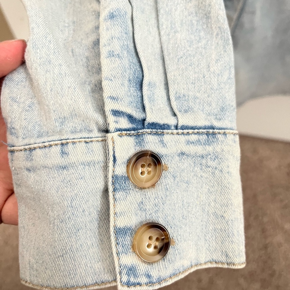 Denim Ruffle Button-Up Shirt - Picture 3 of 5
